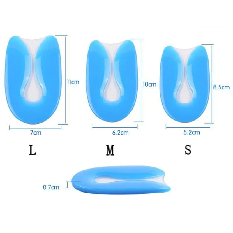 1Pair Foot Pain Relief  Silicone Gel U-Shape Plantar Fasciitis Heel Protector Heel Spur Cushion Pad Shoe Insert Insole Men Women