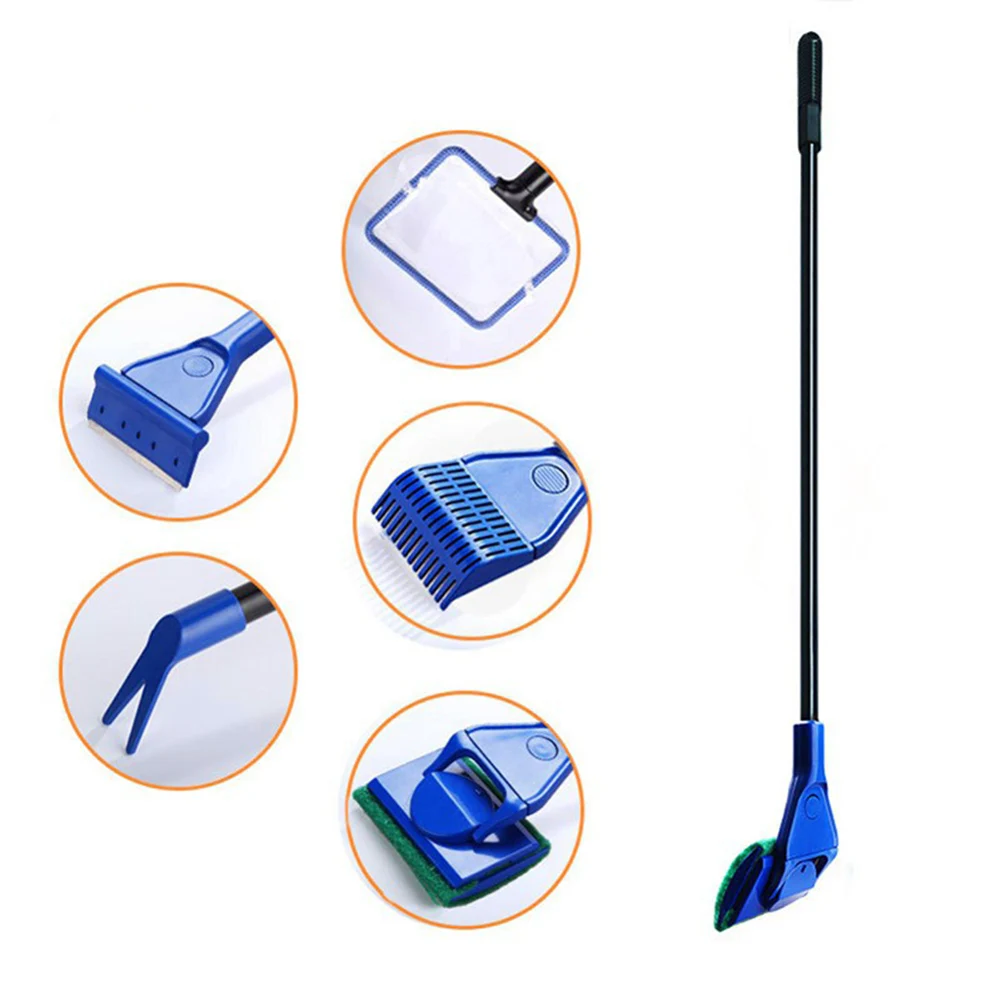 

5-in-1 aquarium fish tank cleaning kit algae scraper long handle glass cleaning tool with 5 cleaning accessories