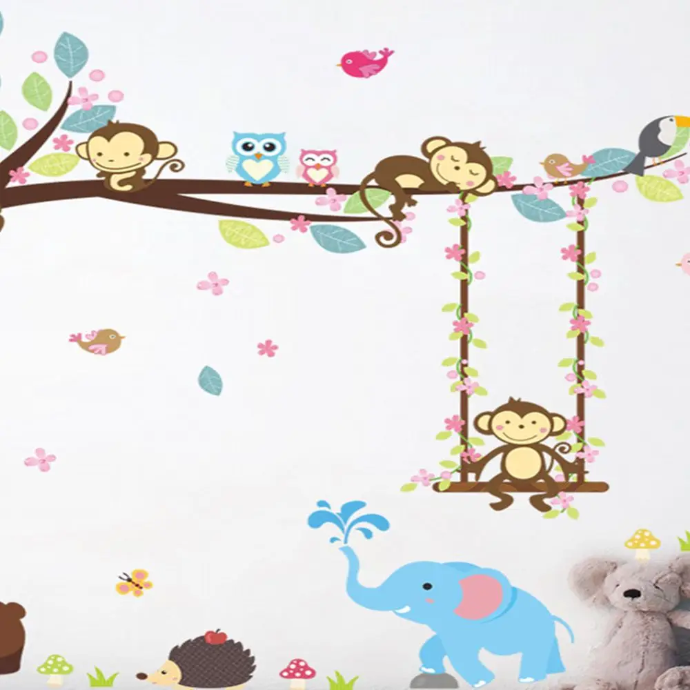 Милый лес мультфильм Животные наклейки на стену для детей мальчиков девочек дети