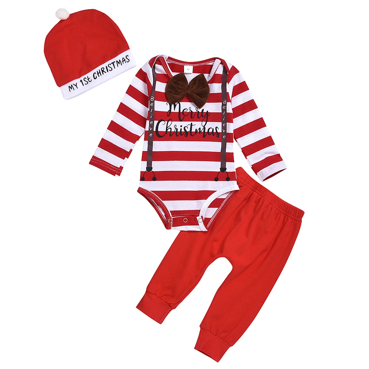 Infant Clothing 3pcs Newborn Baby Boys Clothes Long Sleeve Letter Merry Chrismas Tops+Pants+Hat Toddler Outfits Set |