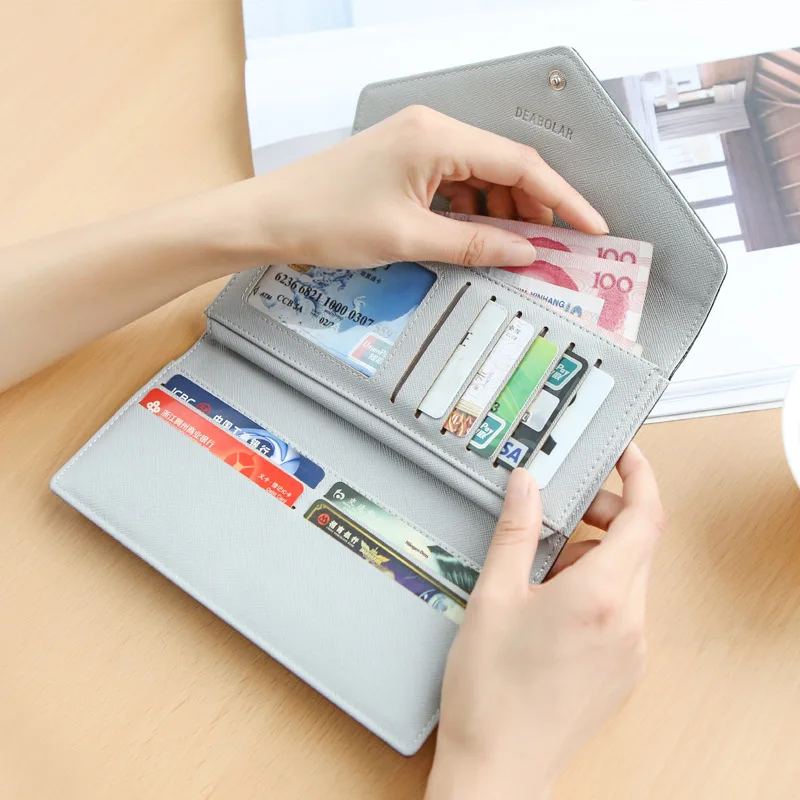 

New style wallet long style fashion simple cross pattern buckle three-fold envelope bag lady wallet clutch bag Christmas gift