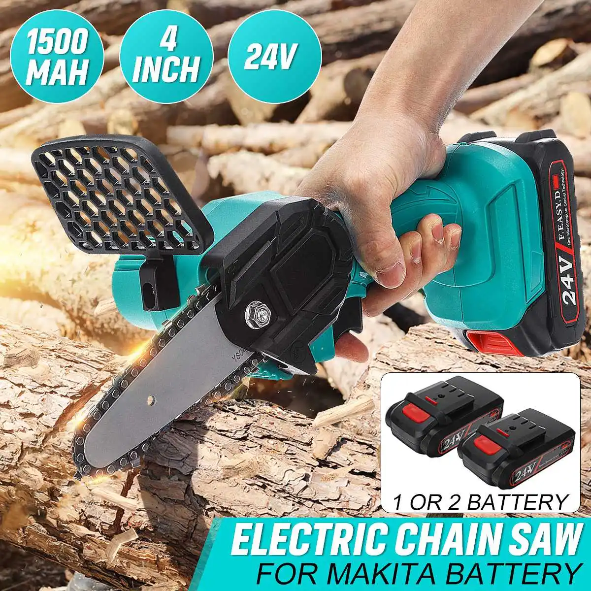 

4inch 24V Mini Electric Chain Saw Rechargeable With 1/2pcs Battery One-handed Pruning Garden Tool Compatible for Makita Battery