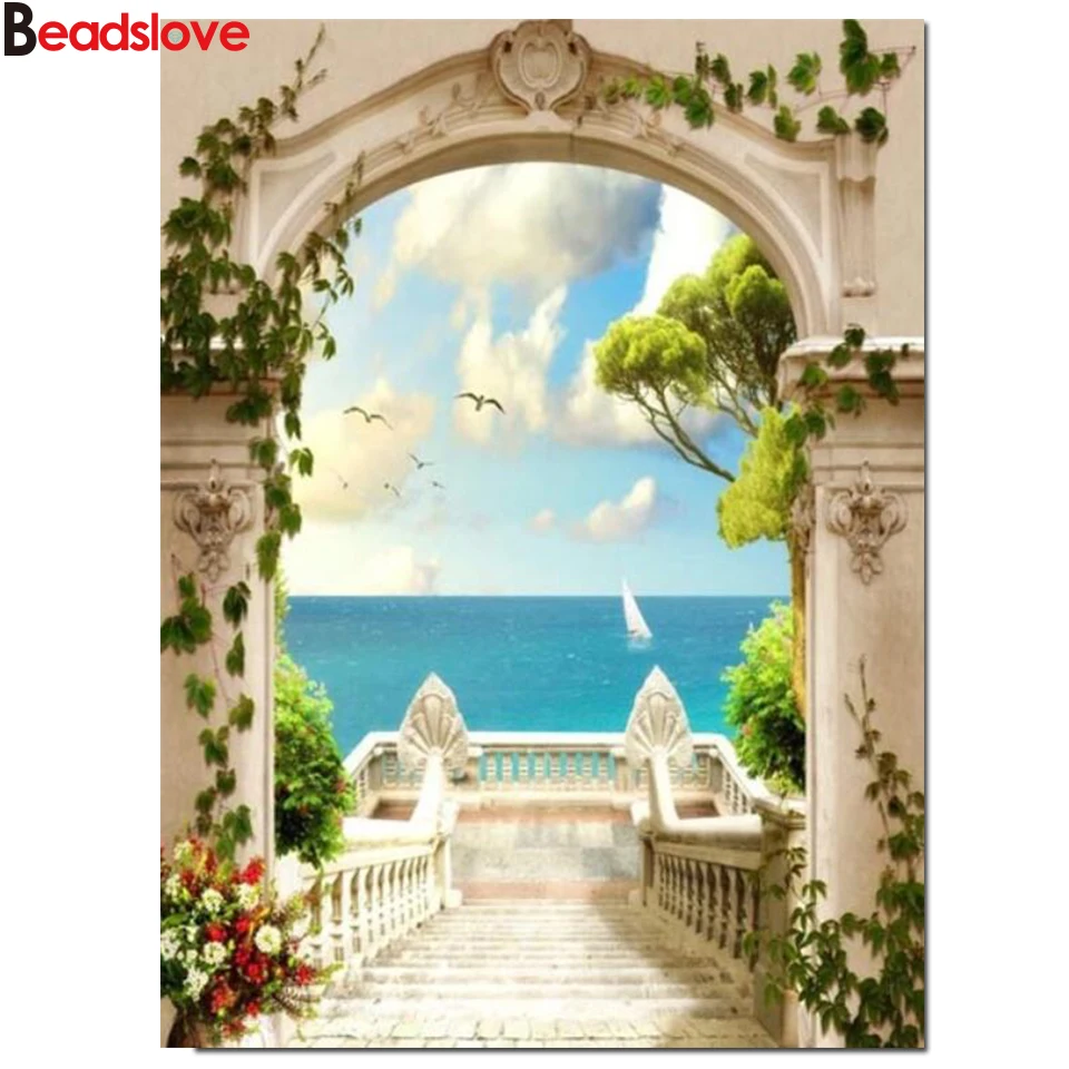 

Приморская вилла лестница Алмазная мозаика 3d картина Стразы Вышивка алмазная живопись вышивка крестиком сказочное настенное искусство,