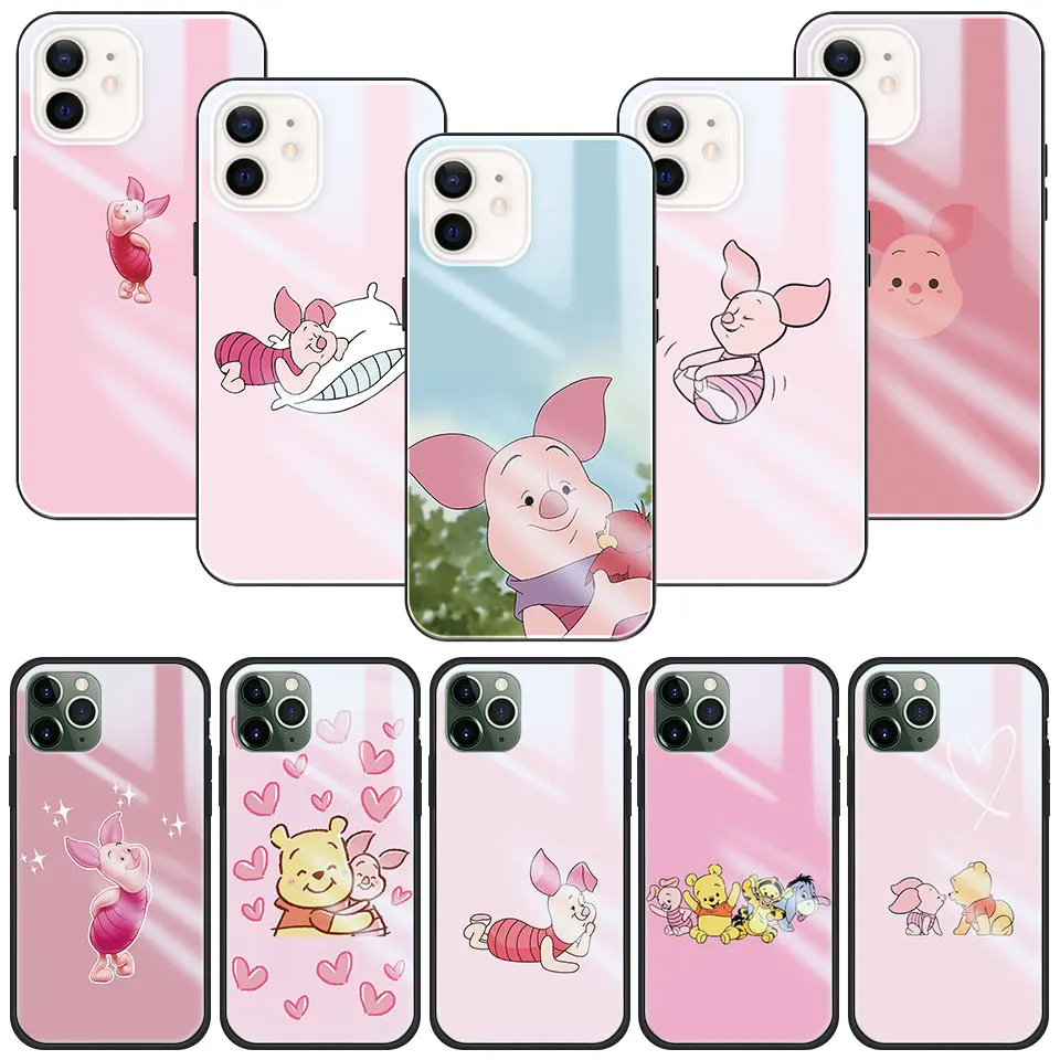 

Case for Apple iphone 11 12 13 Pro Max 7 8 Plus X XR 11Pro 12Pro Tempered Glass Cover Disney Funda Capa Piglet