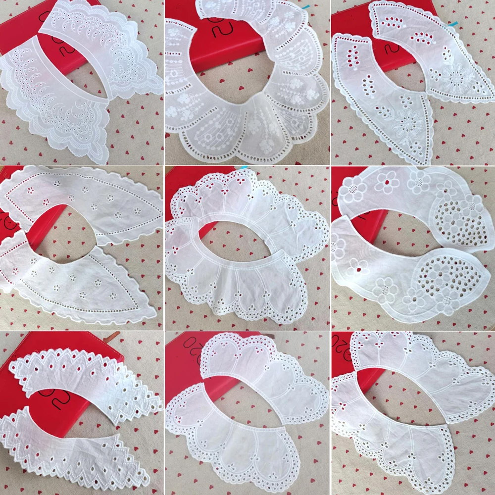 

1 Pair White Flower Embroidery Lace Necline Fake Collar DIY Cotton Lace Fabric Decoration Sewing Dress Accessories