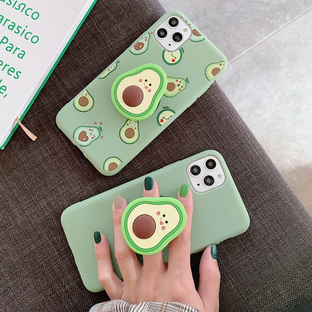 3D Cute Fruit Avocado Soft Silicone Phone Case For iphone 11 XR XS Pro Max 6s 7 8 plus 12 13 Pro Max  Holder Cover Luxury Coque