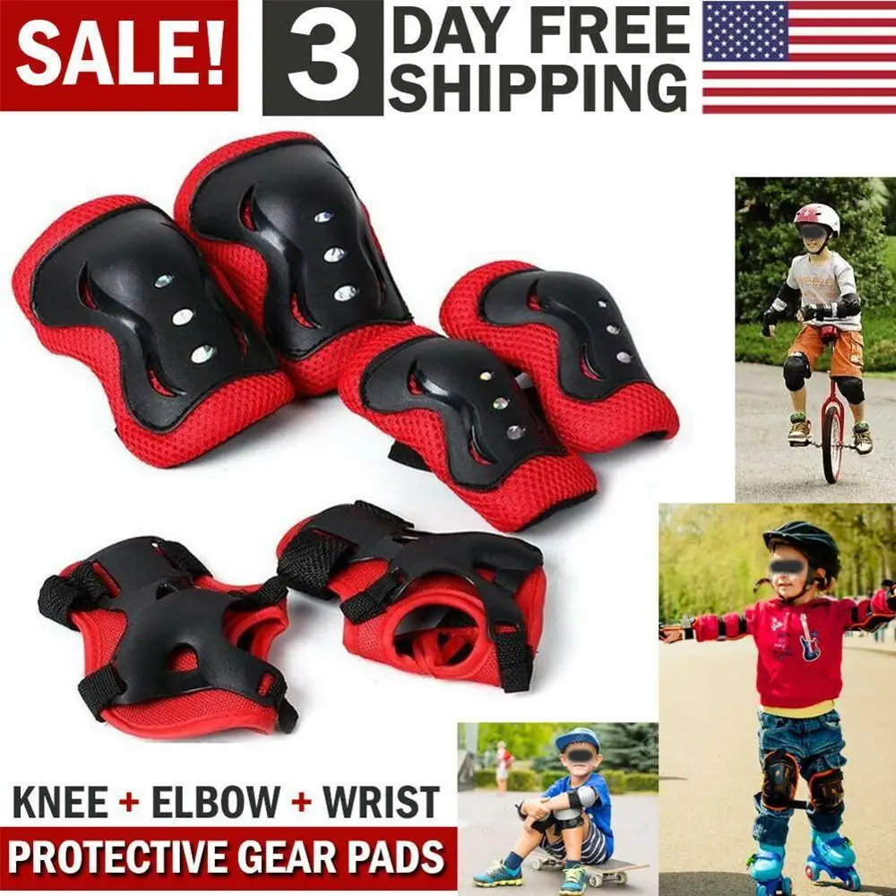 6pcs/set Kids Children Outdoor Sports Protective Gear Pads Elbow Riding Skating Protection Safety Roller Knee Wrist Guards Y0K6