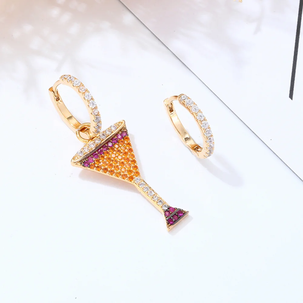 

Colorful Cubic Zircon Wine Bowl Hoop Earrings For Women Gold Wineglass Asymmetry Earrings Fashion Jewelry Wedding Party Brincos