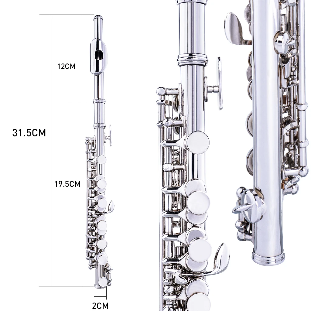 Silver Nickel Plated C Key Piccolo Set W/ Case Cleaning Rod And Cloth And Gloves Concert Piccolo enlarge