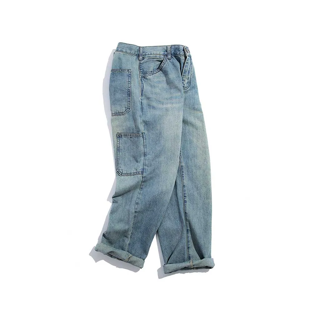 Trendy Cargo Jeans Men Casual Pockets Denim Pants Straight Loose Baggy Trousers Hiphop Harem Jeans Streetwear Male Clothing