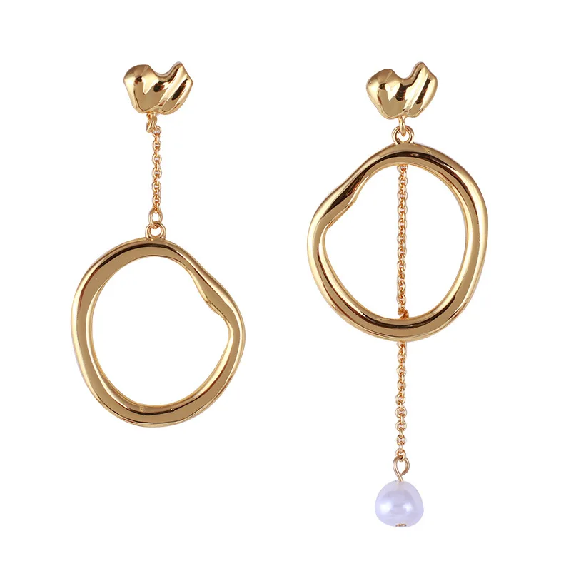 

European and American Jewelry Wholesale Irregular Ring Matching Pearl Asymmetric Chain Earrings Earrings