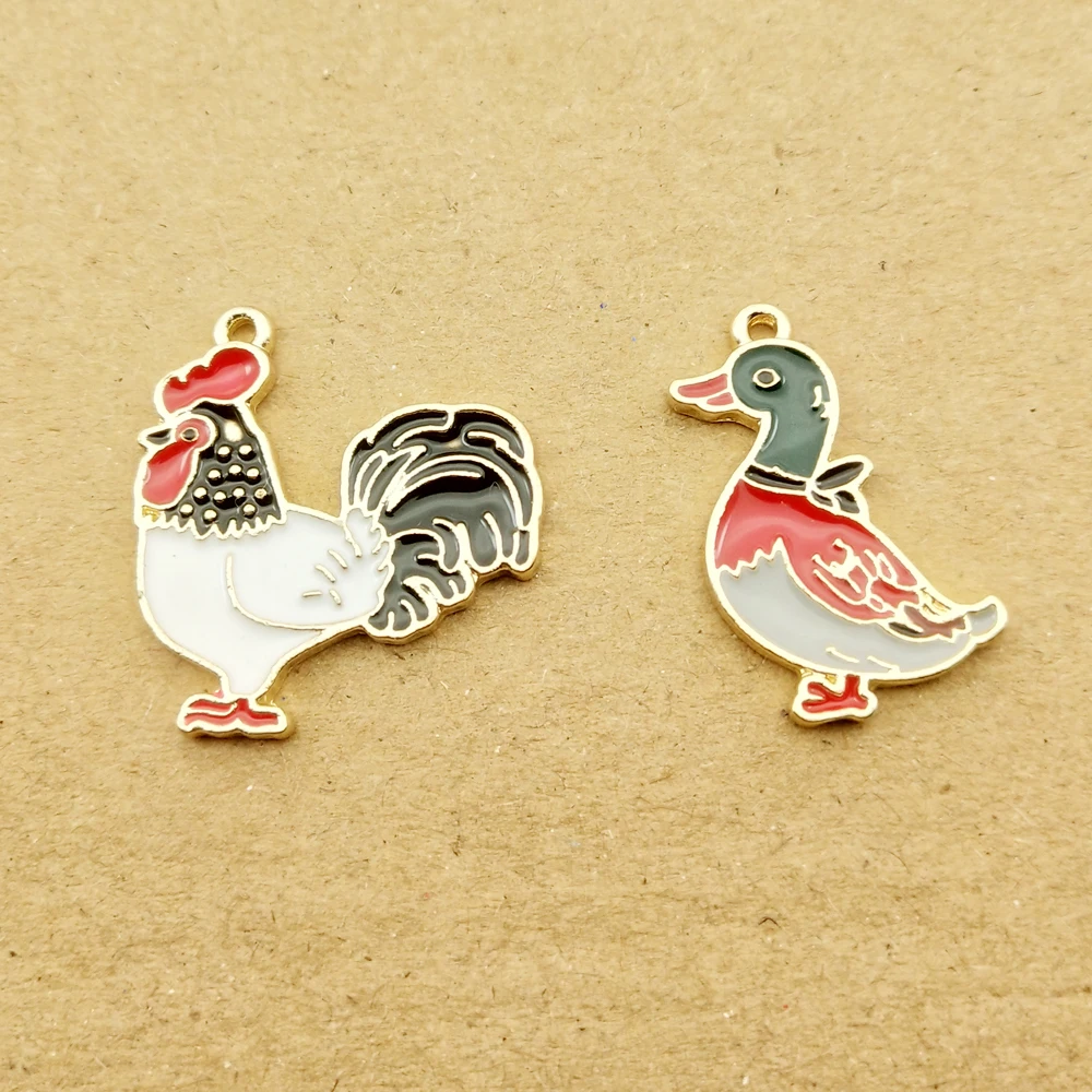 

10pcs cock and duck enamel charm for jewelry making and crafting fashion earring pendant bracelet necklace charms