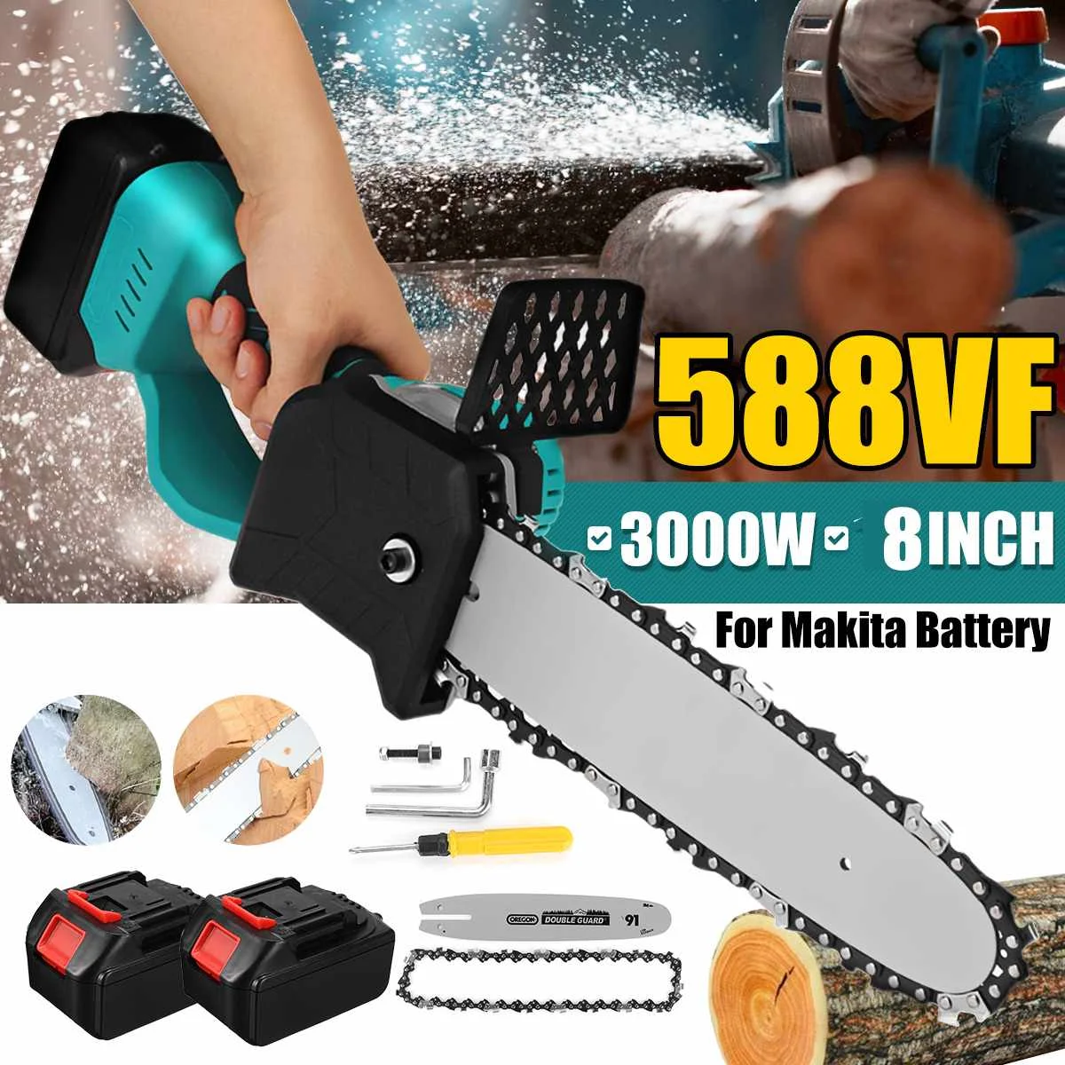 

Электрическая цепная пила 3000 Вт, 588 в, 8 дюймов, перезаряжаемая обрезка сада, лесопила, деревообрабатывающие резаки, инструменты для Makita, бата...