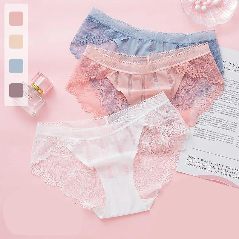 

Women Flower Lace Panties Fashion Breathable Panty Lingerie Breathable Hollow Out Briefs Low-Rise Ladies Underwear
