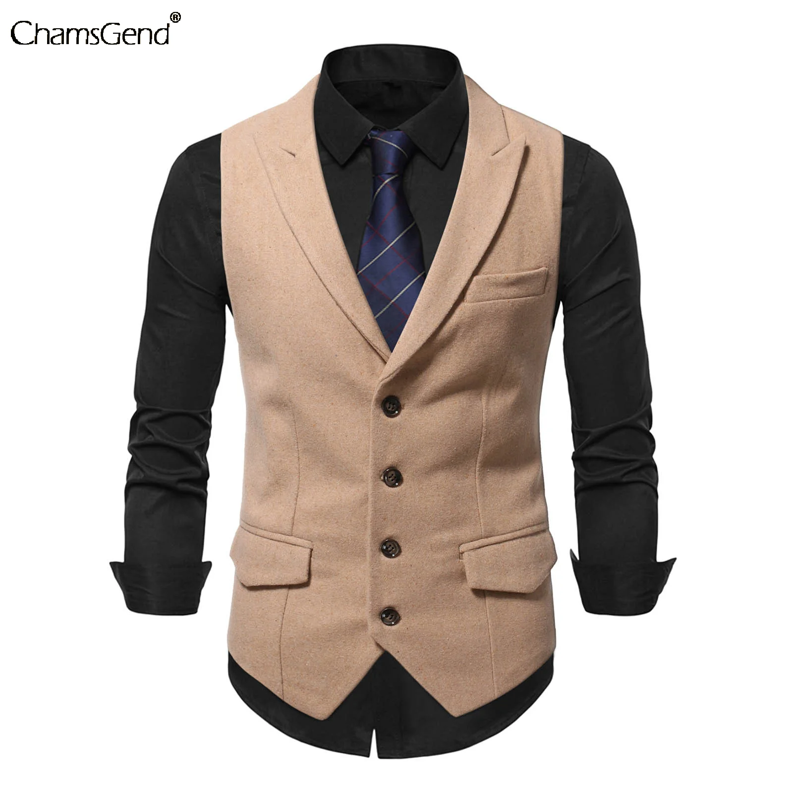 

Gentle Men's Autumn Winter Blazer Vest Man Lapel Collar Slim Fit Tops Formal Blazer Suit with Pocket Single Breasted Male Suits