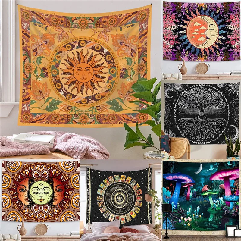 

Wall Psychedelic Trippy Tapestry Blanket Mat Boho Dorm Room Decor Mandala Abstract Hippie Witchcraft Wall Hanging Tapestry
