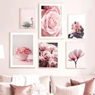 Романтическая роза, магнолия, гвоздика, лебедь, настенная живопись на холсте, скандинавские плакаты и принты, настенные картины для украшения гостиной