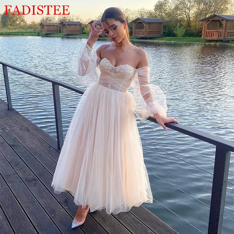 

Lace Appliques Sweetheart Puffy Sleeve Evening Dress Prom Party Robe De Soiree Longue Formal Dress Simple Robe De Soiree Lace-up