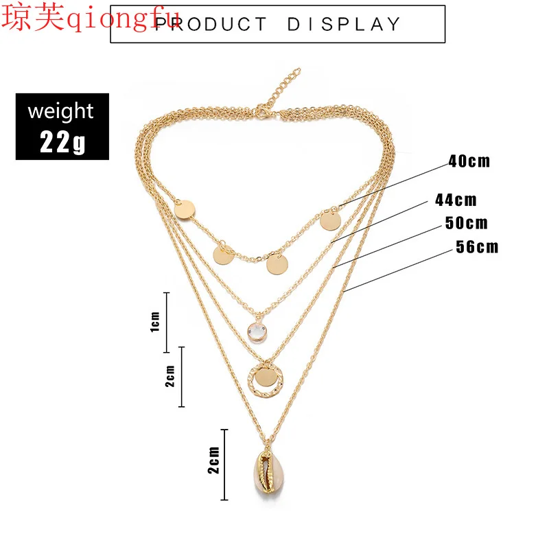 

Fashion Shell Necklace Creative Sequins 2021 New Jewelry Crystal Geometric Multilayer Necklace Women Retro beach style Metal