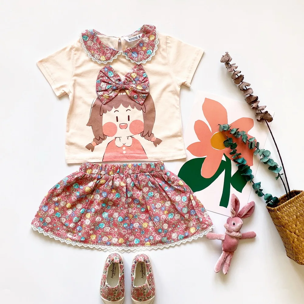 Фото Tonytaobaby милый комплект для девочек с цветочным принтом и складным воротником из