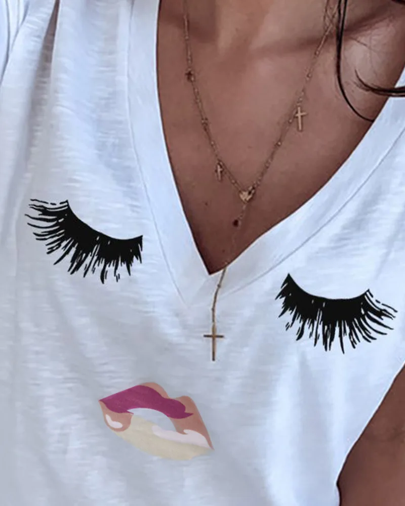 Женская футболка с принтом луны и звезд глубоким V-образным вырезом коротким