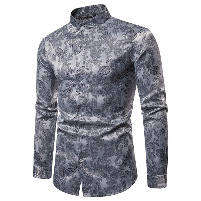 

Red Blue White Gray 2021 Men Brand Fashion Luxury Dark Embroidery Slim Dress Shirts Bussiness Wedding Party Singer Stage Shirt