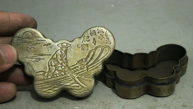 Китай собрать народный Мяо Серебряный Рыбак Статуя Бабочка Шкатулка коробки