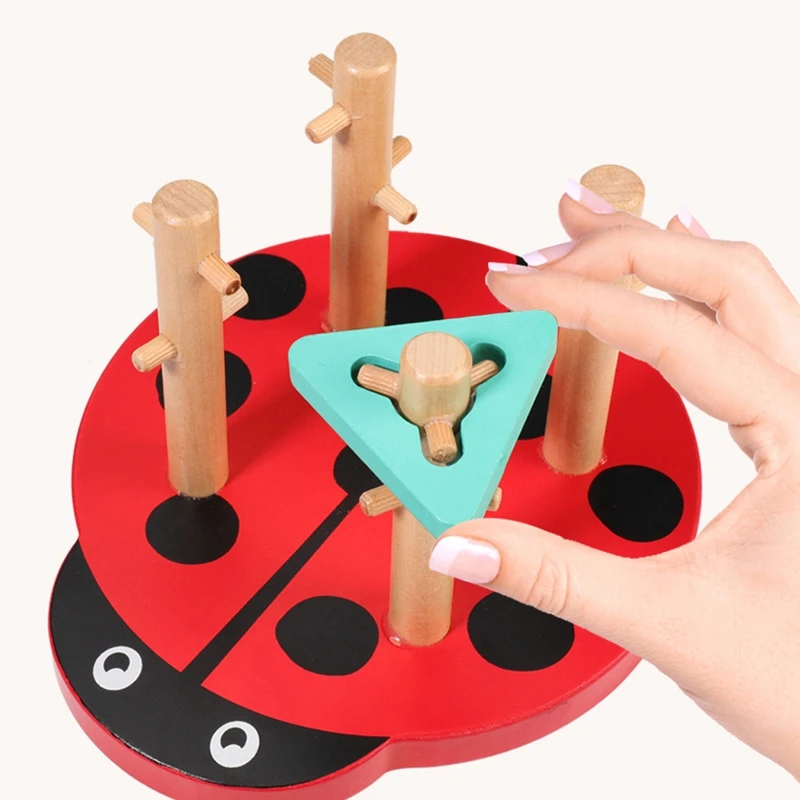 

Wooden Geometric Shape Four Column Beetle Pattern Matching Game Kids Early Educational Learning Toys