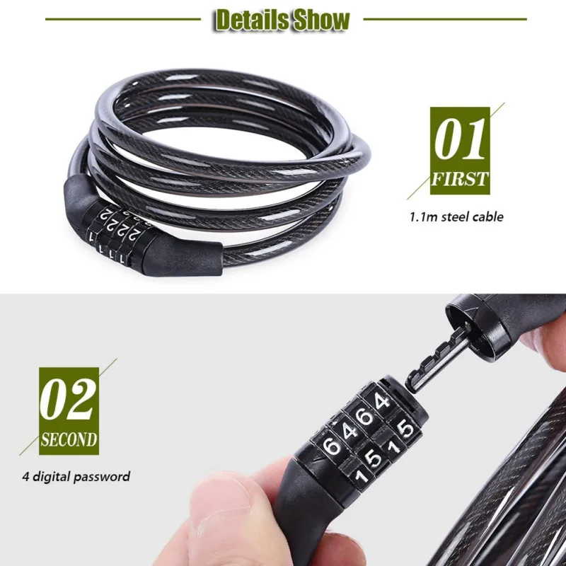 

10M Bike Lock 4 Digit Code Combination Bicycle Lock Bicycle Security Locks Motorcycle lock Anti-theft Locks Bicycle Accessories