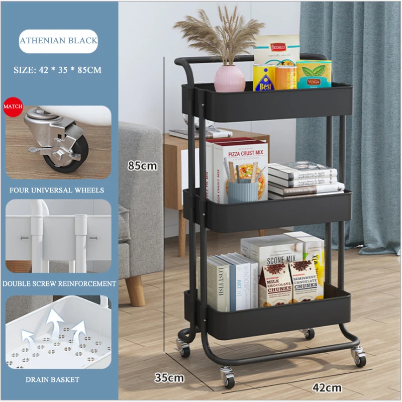 

Portable Floor Type Multi-layer Trolley Rack Kitchen Movable Shelf Baby Supplies Newborn Storage Rack Snack Storage Rack