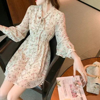 Женское шифоновое платье с цветочным принтом элегантное нежное в стиле ретро