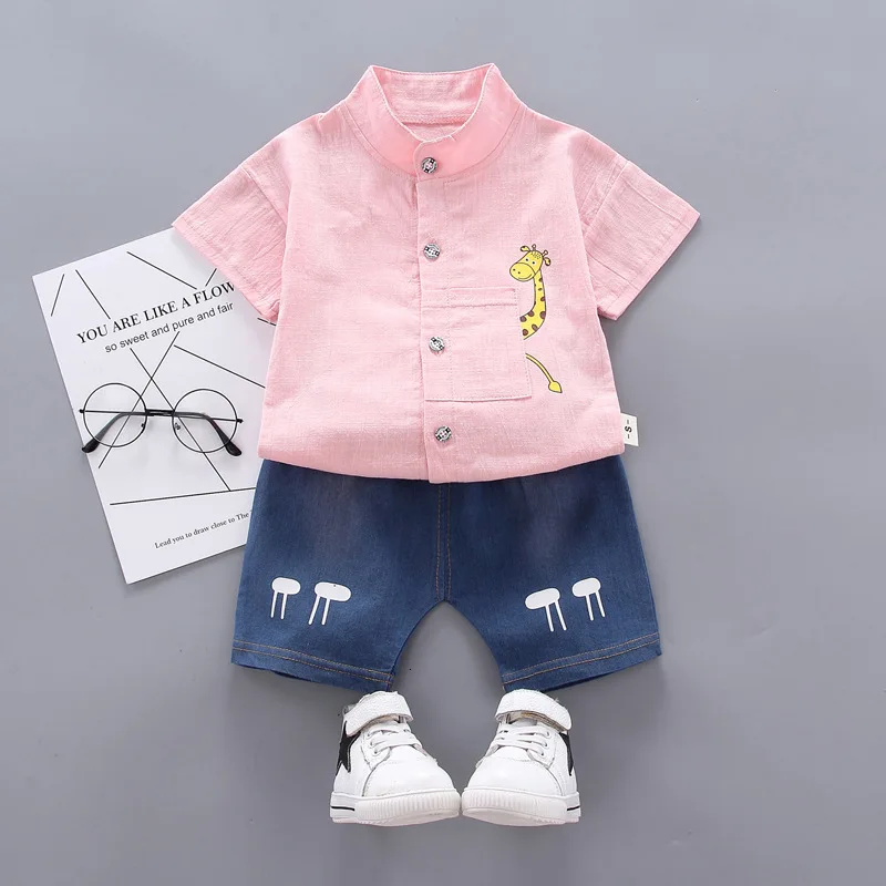 Children Cotton Out Clothes Summer Baby Boy Cartoon Printed T Shirt Denim Shorts 2Pcs/sets Infant Kid Fashion Toddler Tracksuits | Детская