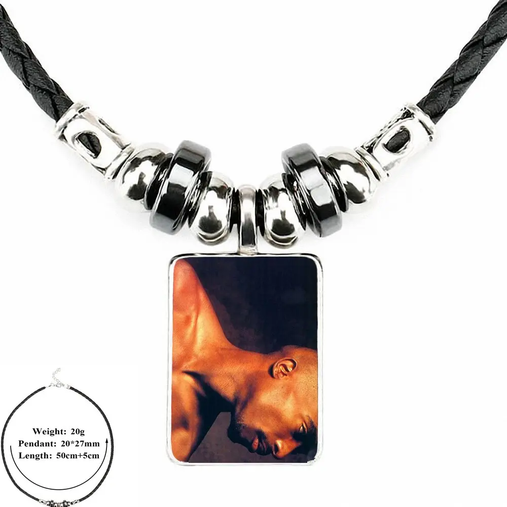 For Kids Beads Rap Singer 2pac Tupac Amaru Shakur Caes Ladies Black Leather Bead Pendant Glass Statement Handmade Maxi Necklace |