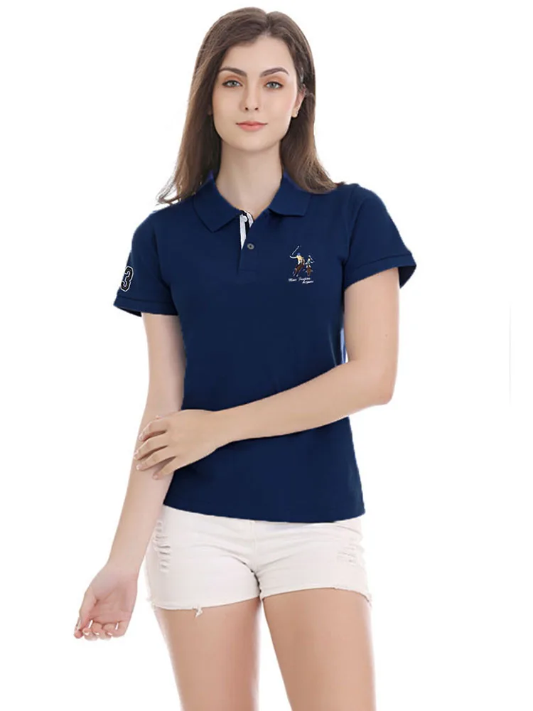 

Polo Top New Short Sleeve Womens Polos Shirts Casual 100% Cotton Lapel Ladies Polos Shirts Big-Horse Logo Loose T-shirt Summer