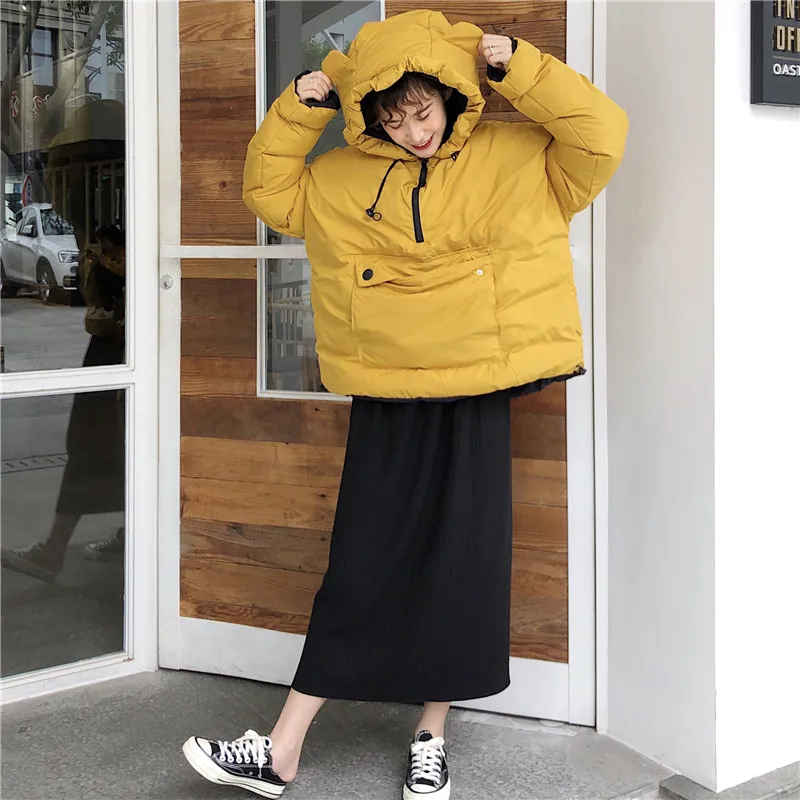 Woherb японский каваи Harajuku девушки зима более размер d парка с капюшоном женские ватные куртки плюс размер пуловер стеганые пальто