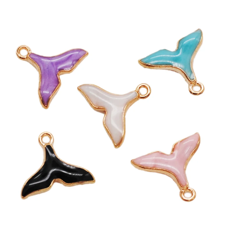 

30pcs/lot New Enamel Fish Tail Shape Charms 13*18mm KC Gold Color Tone Alloy Metal Pendants For Jewelry Making Bulk