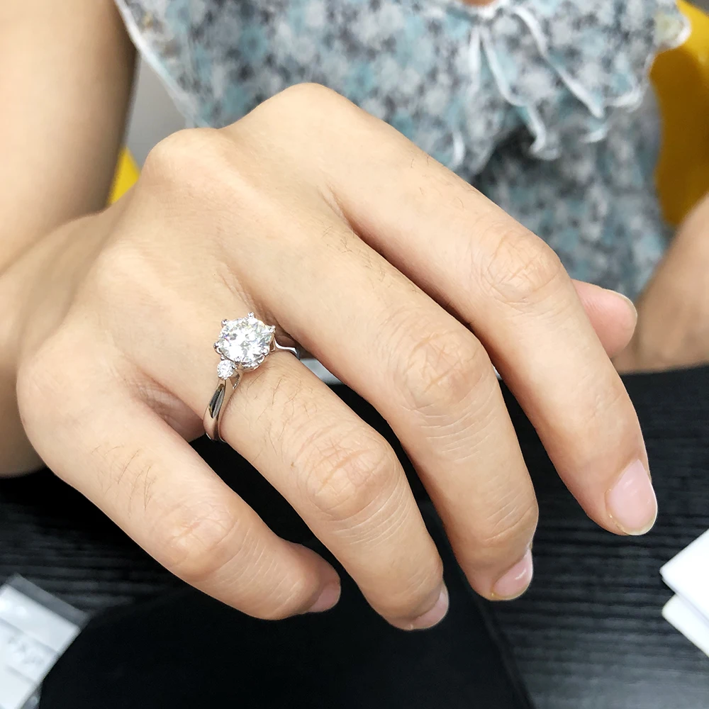 Натуральный Moissanite драгоценный камень Классический Простой 6 когти кольцо для девочки стерлингового серебра 925 хорошие Свадебные украшения