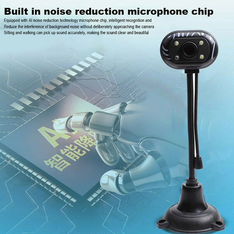

USB 2.0 HD 4 LED Lights Web Camera Built-in Microphone Manually Adjustable Focus Flexible Rotation For Laptop Desktop Computer