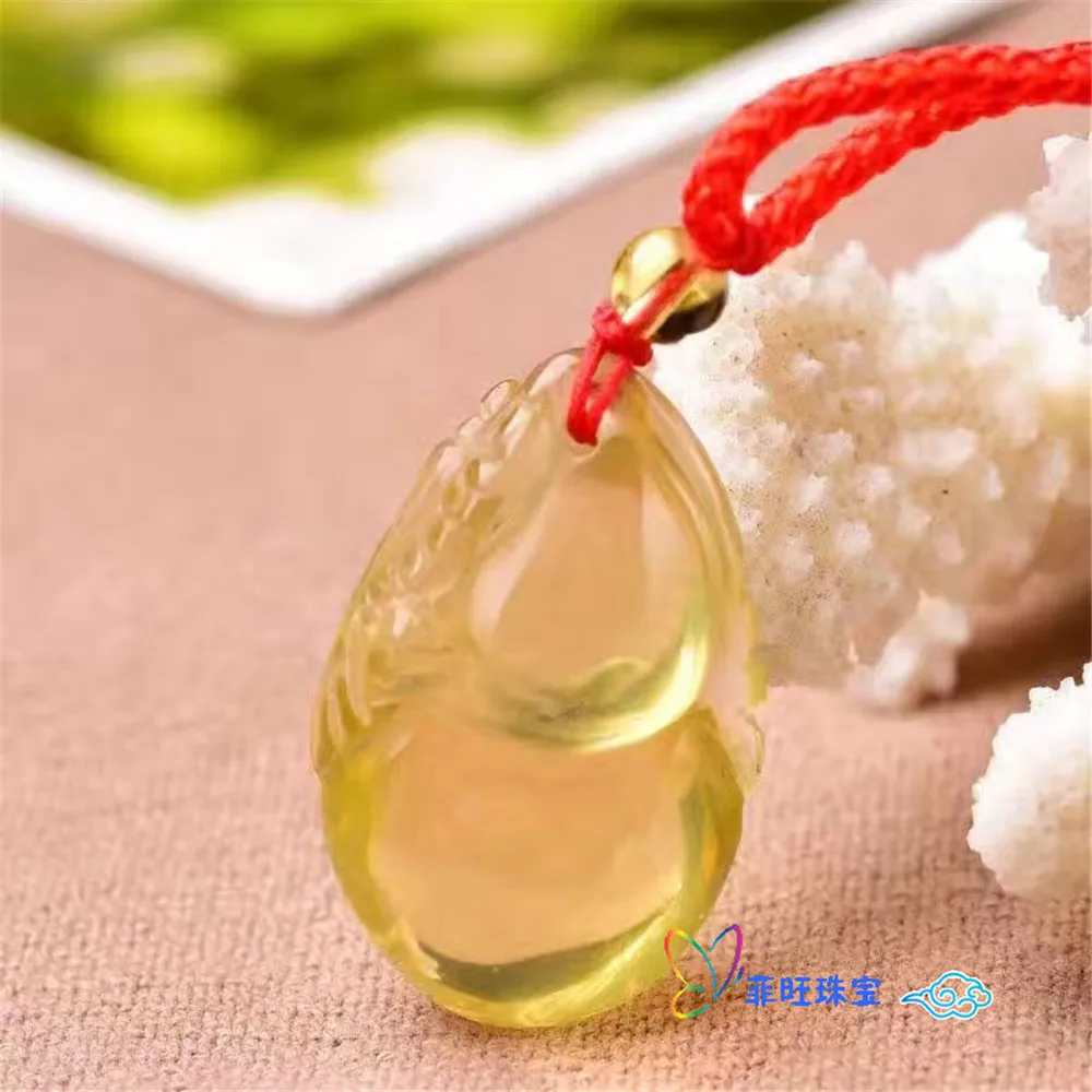 

Genuine Yellow Citrine Pendant For Women Lady Pi Xiu Carved Crystal Beads 30x19x10mm Size Rope Chain Jewelry AAAAA