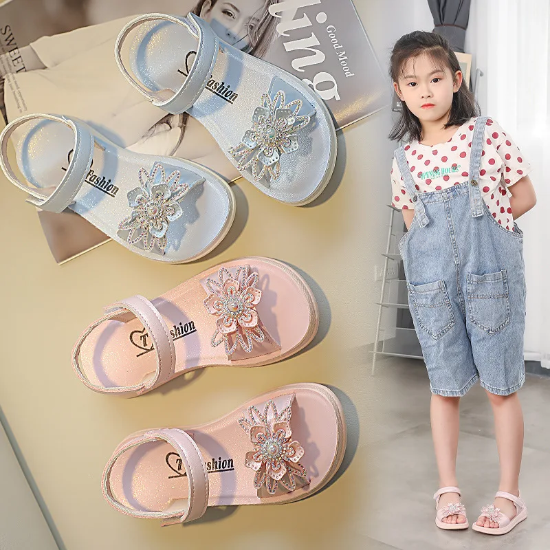 

Girls Sandals Sweet Flower Soft Sole Children's Beach Shoes Kids Summer Floral Sandals Princess Fashion Cute High Quality E03183