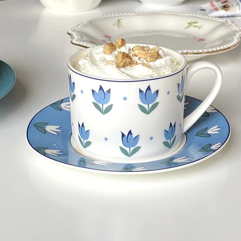 

Kawaii Tulip Ceramic Coffee Cup With Saucer Set Original Mugs Cute Creative Milk Tea Juice Beer Water Cup Wholesale Girl Gift