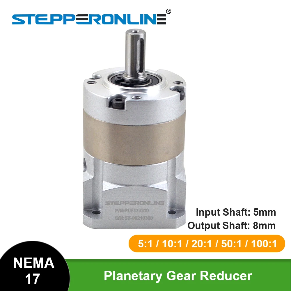Nema 17 Planetary Gearbox Stepper Motor Gear Head Speed Reducer Ratio 5:1/10:1/20:1/50:1/100:1 5mm Input 8mm Output & 4 Screws