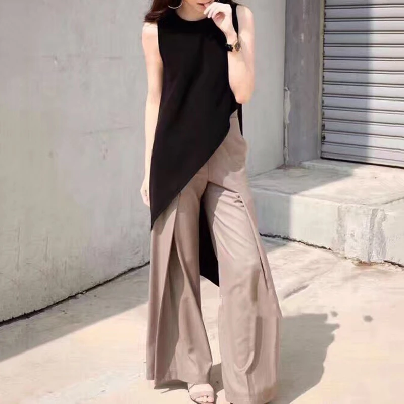 CHICEVER Корейская шифоновая рубашка для женщин без рукавов Асимметричный большой