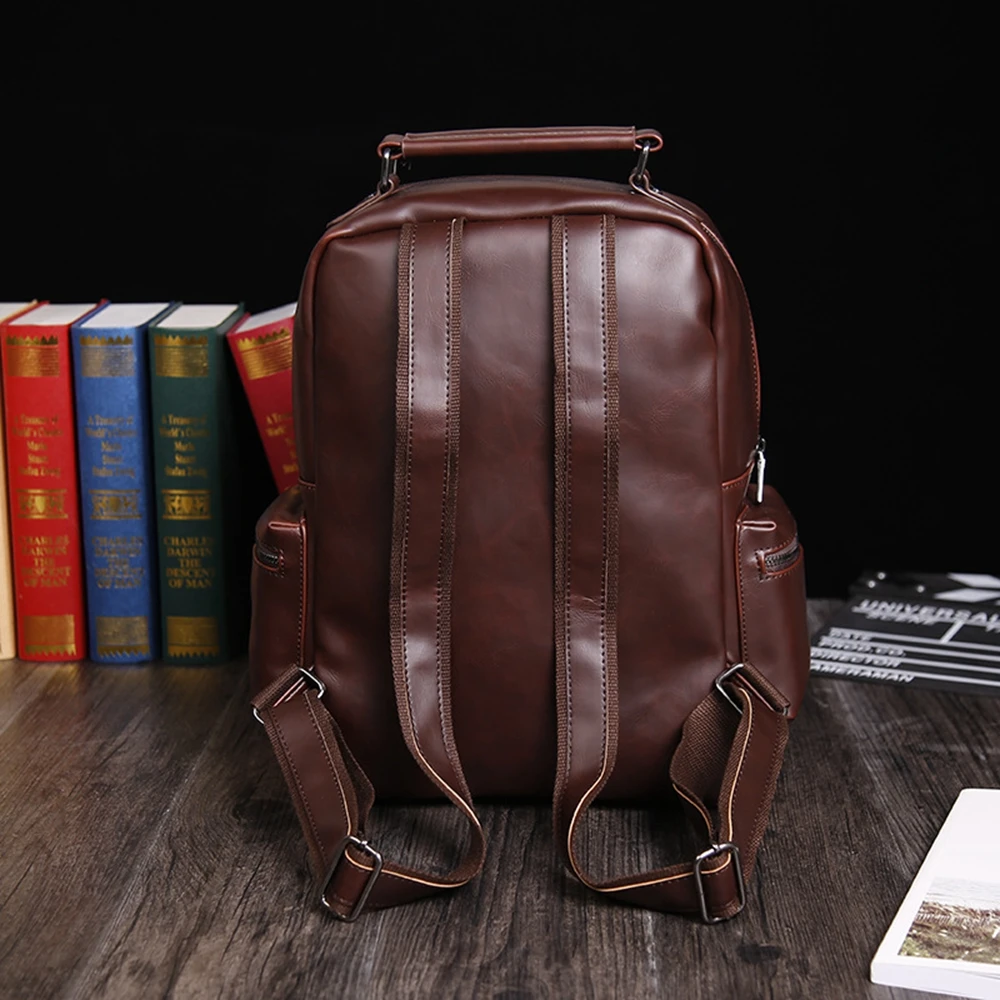 Men's/women's PU leather backpack 14.1 inch notebook vintage college travel bag large capacity for macbook air | Электроника