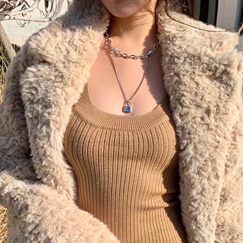 Lautaro Зимнее длинное оверсайз лохматое теплое пушистое пальто из искусственного