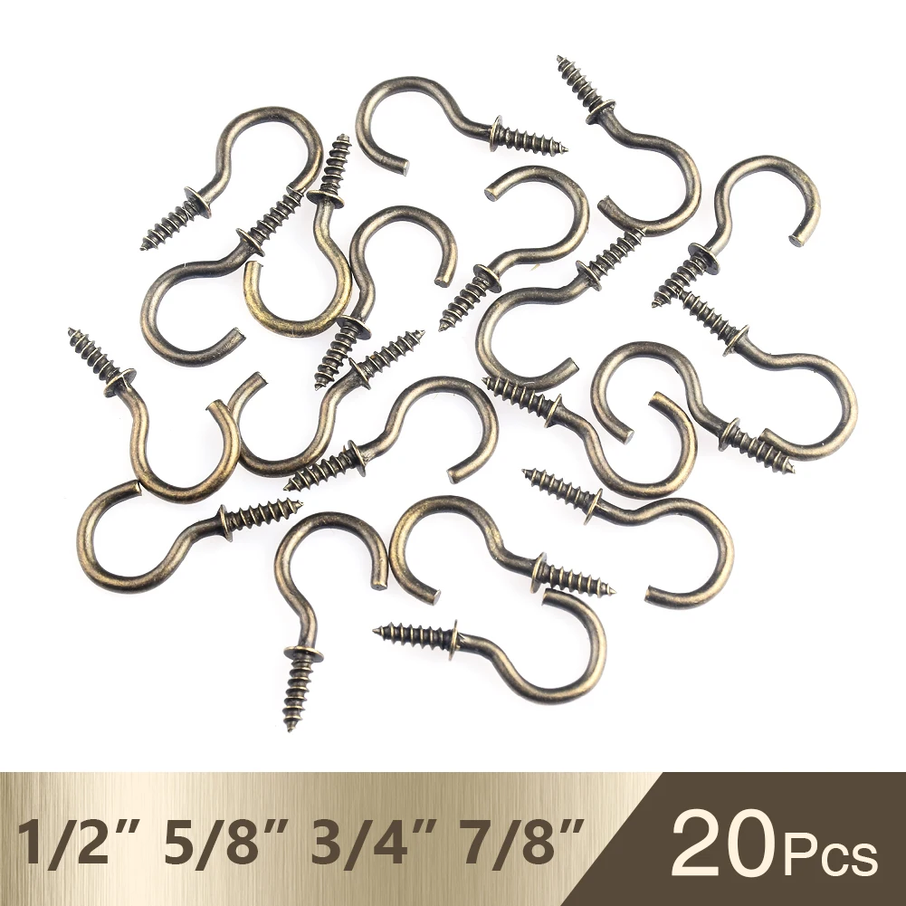 

20Pcs/set 1/2" 5/8" 3/4" 7/8" Inches Heavy Screw Hooks Wall Hanging Hanger Shouldered Screw High Quality Cup Hook Brass Plated