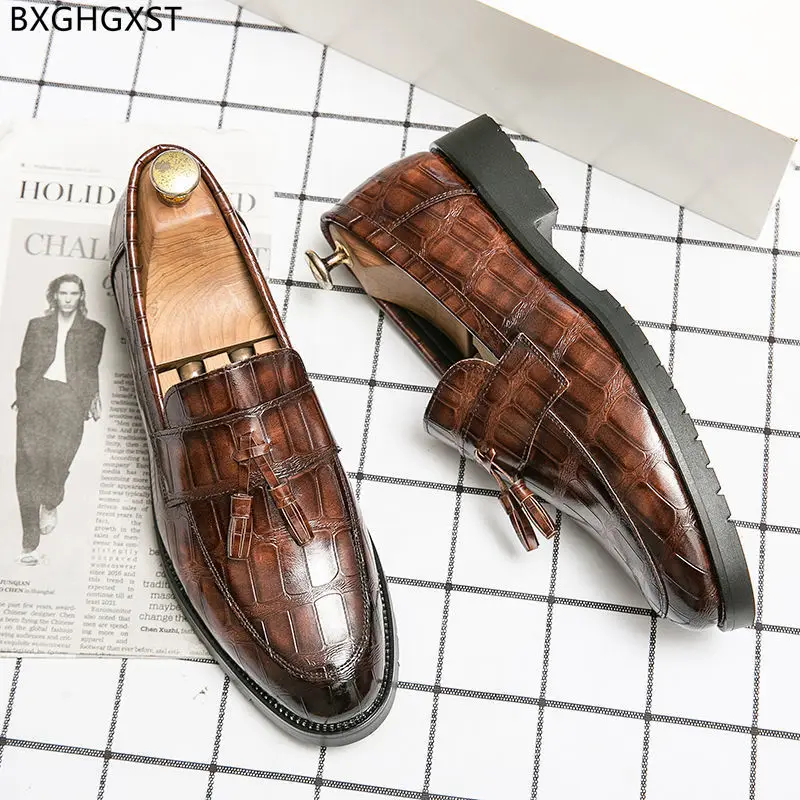 Brown Dress Shoes Mens Tassel Party for Men 2022 Formal Black Loafers туфли мужские кожаные Chaussure Homme | Обувь