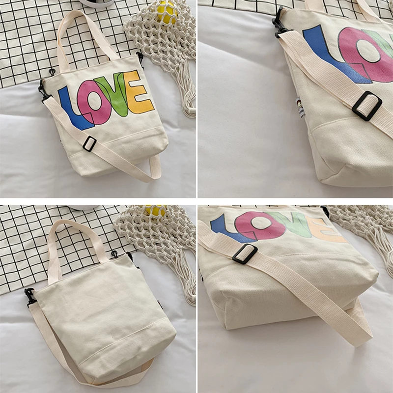 

Colla Large Capacity Letter Printing Shopping Bag Canvas Bag Version Harajuku Female Japanese Solid ColorCute Book Bags For Girl