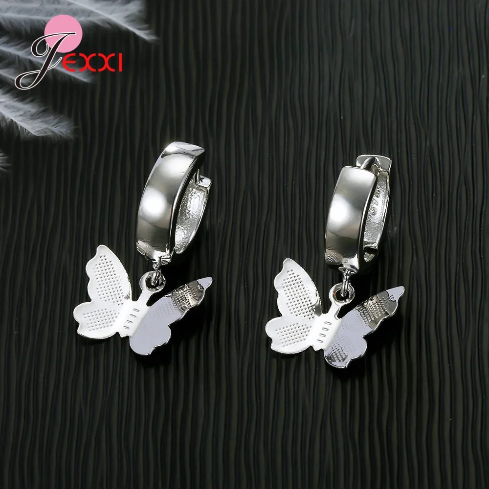 

Simple S925 Silver Earrings for OL Lady Fine Sterling Silver 925 Butterfly Geometric Hook Lever Back Huggie Pendientes Jewelry