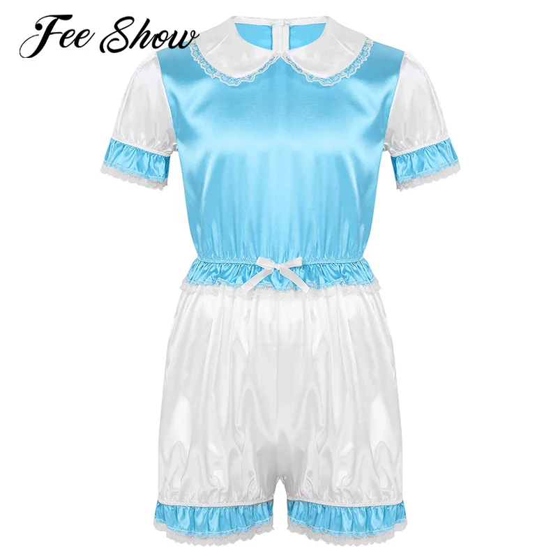 Мужское Шелковистое атласное эротическое белье боди одежда для сна с короткими